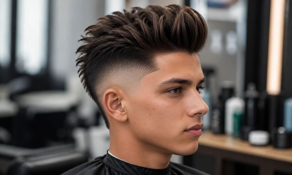 High Burst Fade Straight Hair Quiff