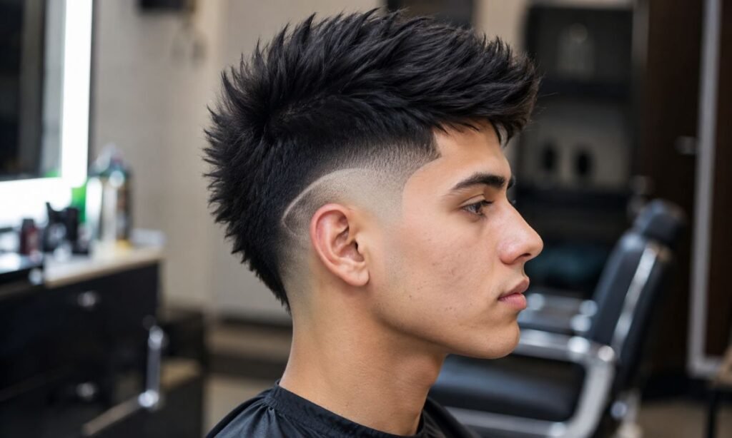 High Burst Fade Straight Hair with Mohawk