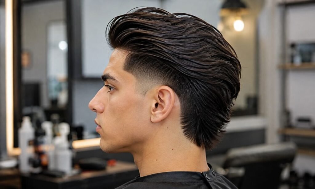 Long Burst Fade Straight Hair Flow Back