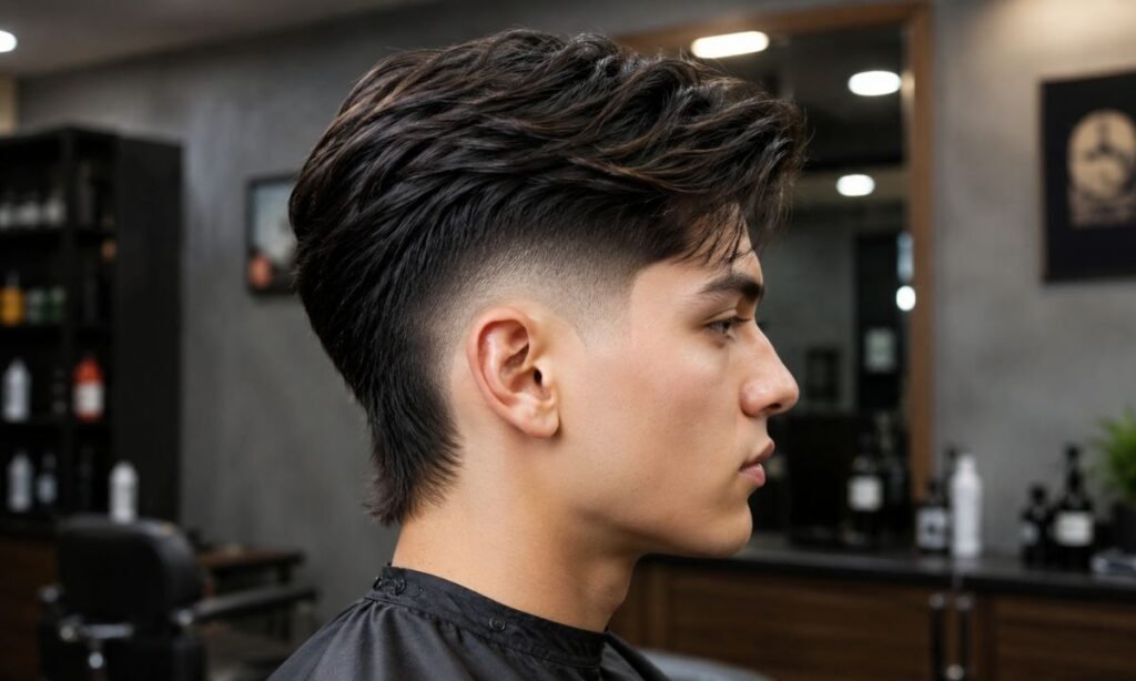 Long Burst Fade Straight Hair Layered Top
