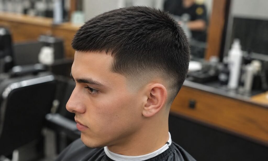 Low Burst Fade Straight Hair Short Buzz Top