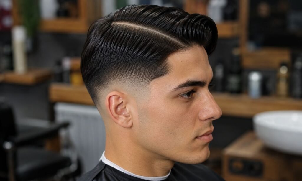 Low Burst Fade Straight Hair Side Part