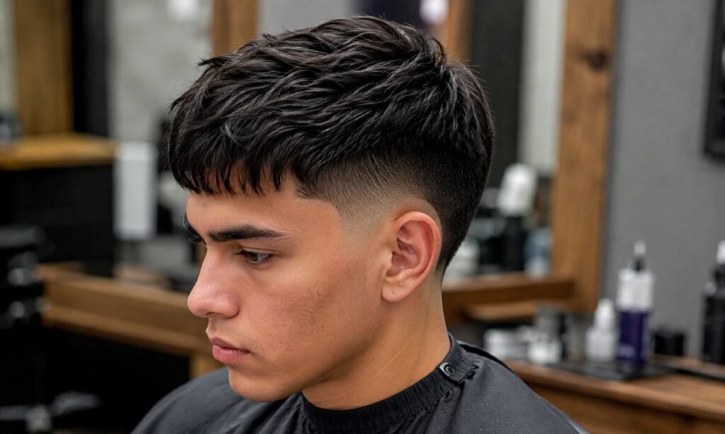 Low Burst Fade Straight Hair with Textured Crop