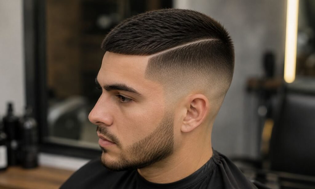 Low Fade Crew Cut with Hard Part