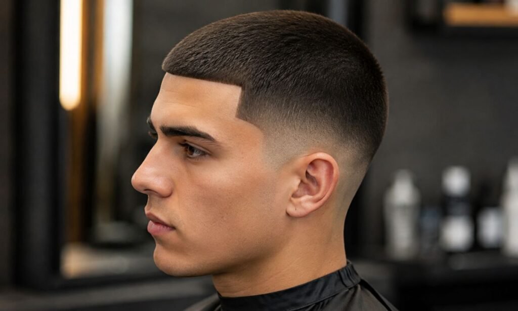 Low Fade Crew Cut with Line Up