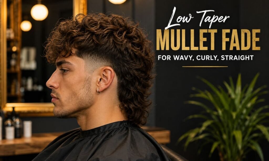 Low Taper Mullet Fade for Wavy, Curly, Straight