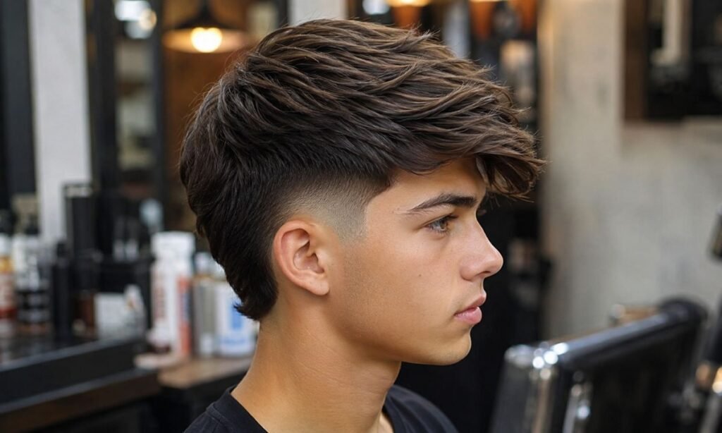 Mid Burst Fade Straight Hair Side Sweep
