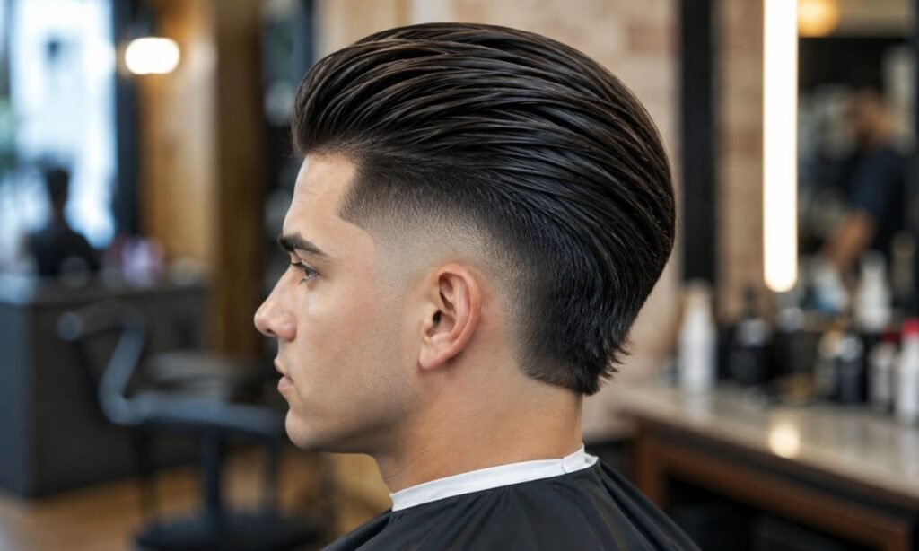 Mid Burst Fade Straight Hair Slick Back