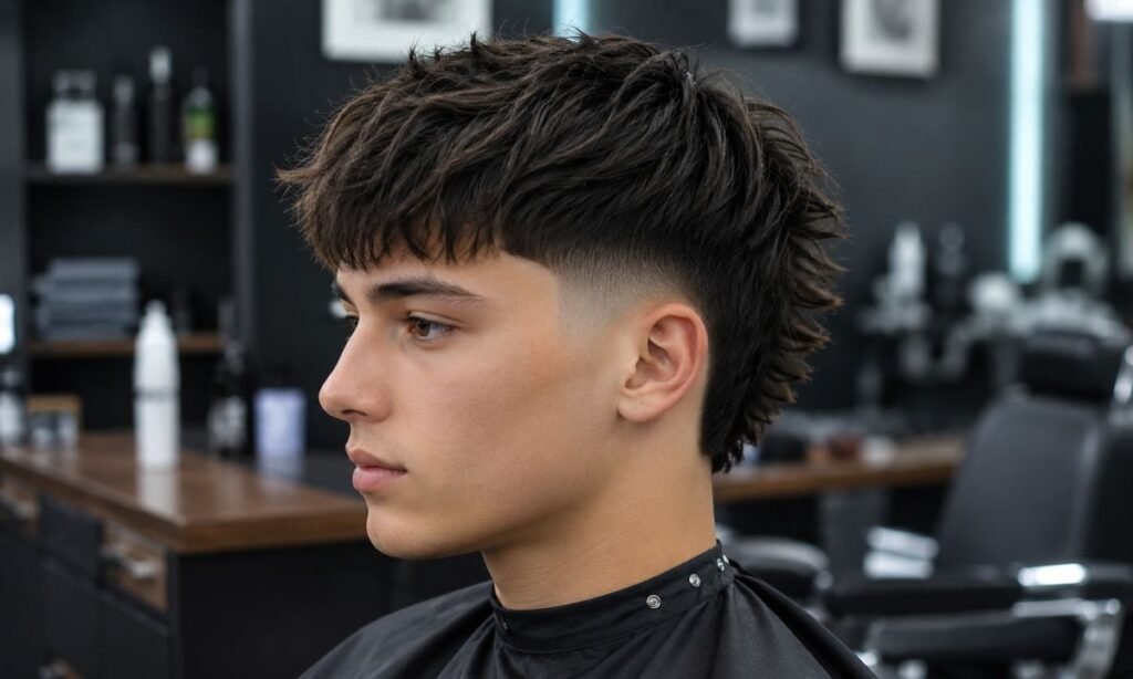 Mid Burst Fade Straight Hair with Textured Fringe