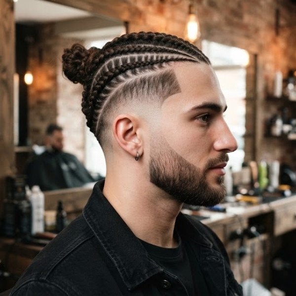 Braided Long Hair Burst Fade