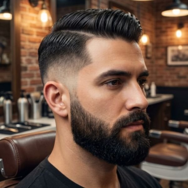 Burst Fade Comb Over with Beard