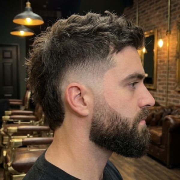 Burst Fade Mullet with Beard