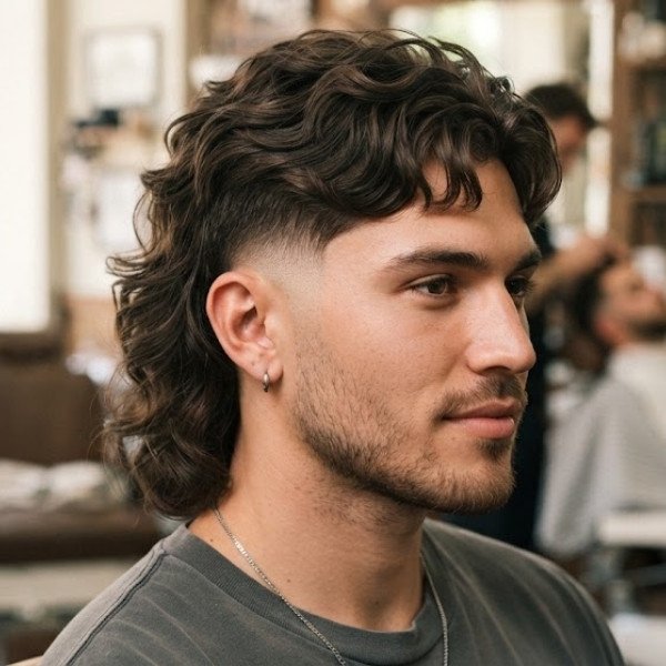  Burst Fade Wavy Mullet