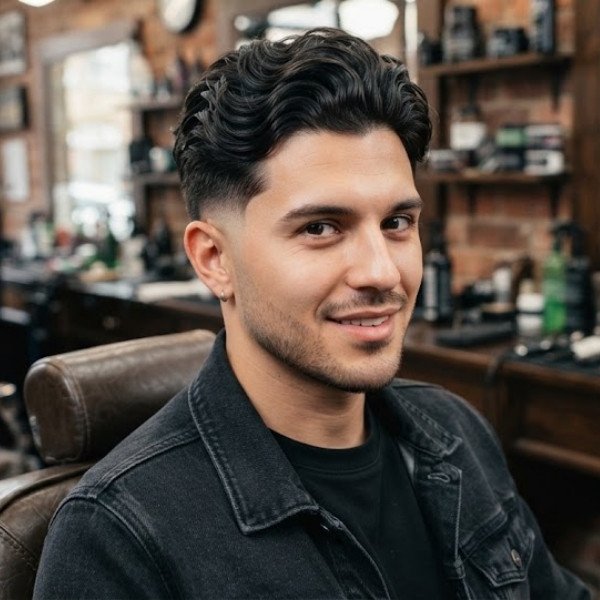 Classic Wavy Hair Burst Fade