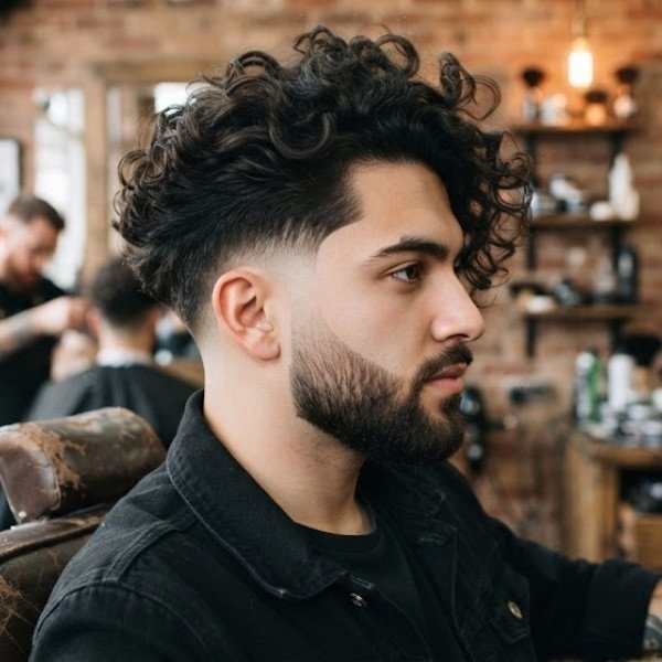 Curly Long Hair Burst Fade