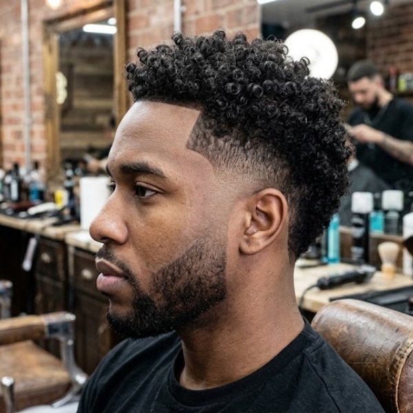 Curly Mid Burst Fade