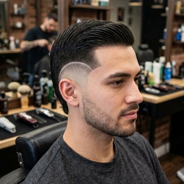 High Burst Fade Straight Hair