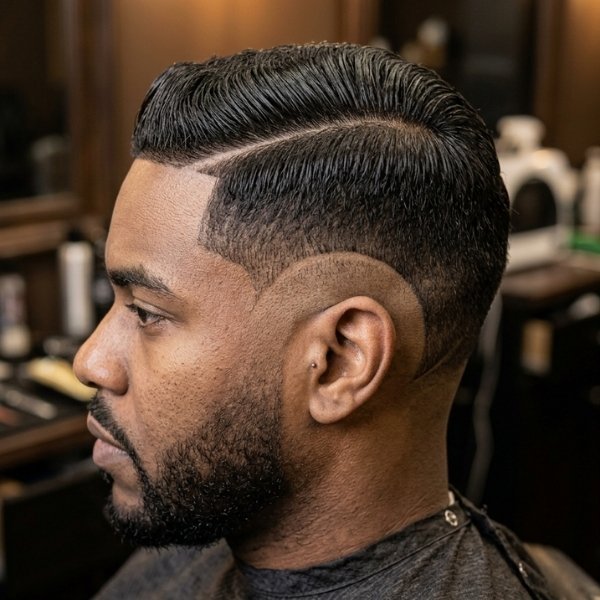 High Burst Fade with Side Part