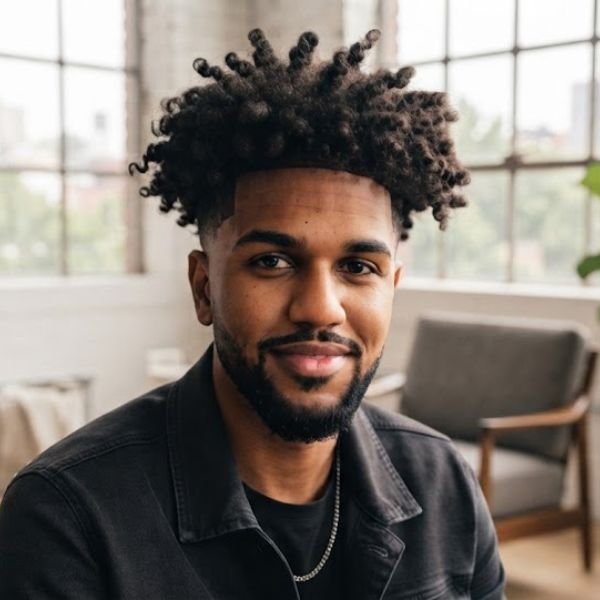 High Curly Burst Fade