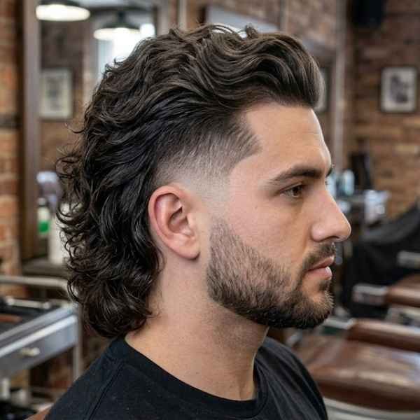 Mid Burst Fade Mullet
