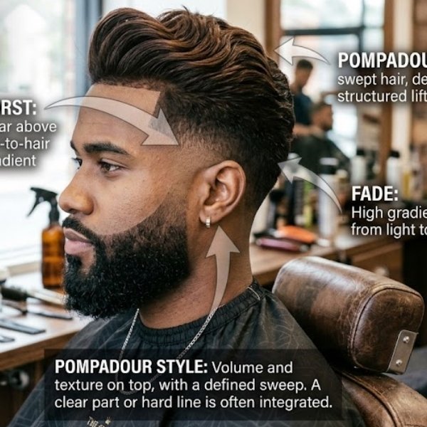 Mid Burst Fade Pompadour