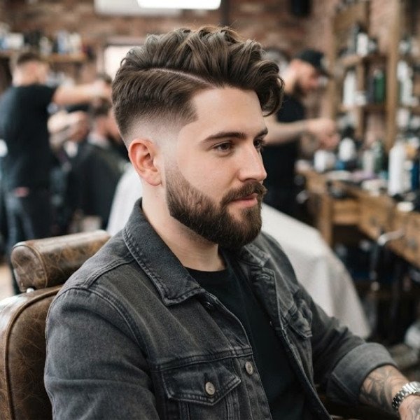 Side Part Long Hair Burst Fade