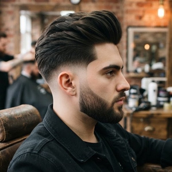 Straight Long Hair Burst Fade