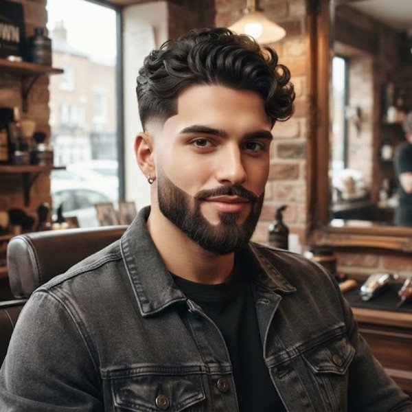 Wavy Burst Fade with Beard