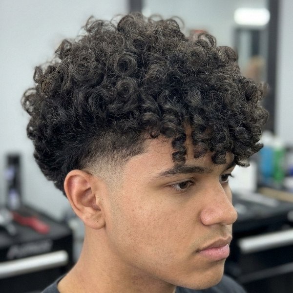 Thick Curly Taper Fade